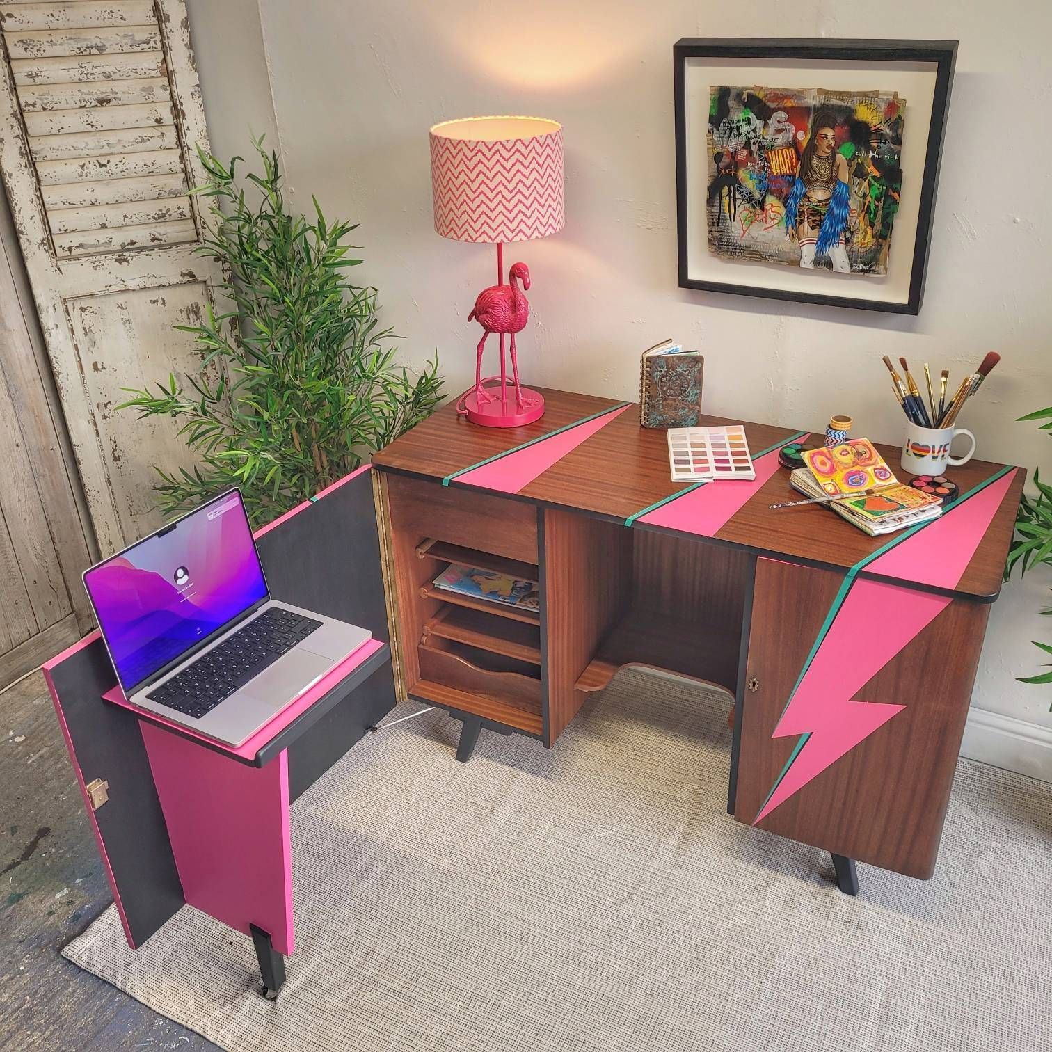 Commission Item Desk Home Office Mid Century Modern Ziggy Stardust  David Bowie  Lightning Bolt photo vinterior