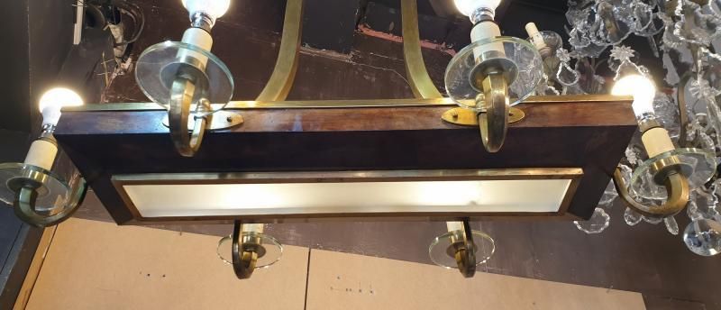 Lighting Art Deco Chandelier In Wood And Bronze, Circa 1930 photo