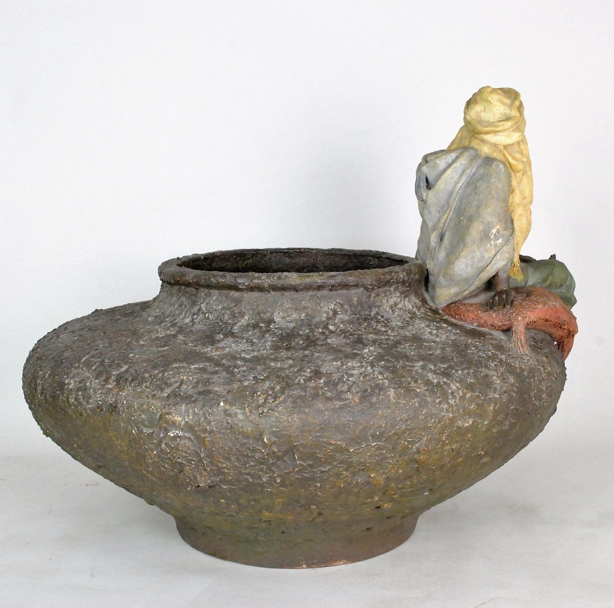 Goldscheider, Large Terracotta Vase With Sitting Oriental Character, 19th Century photo furniture