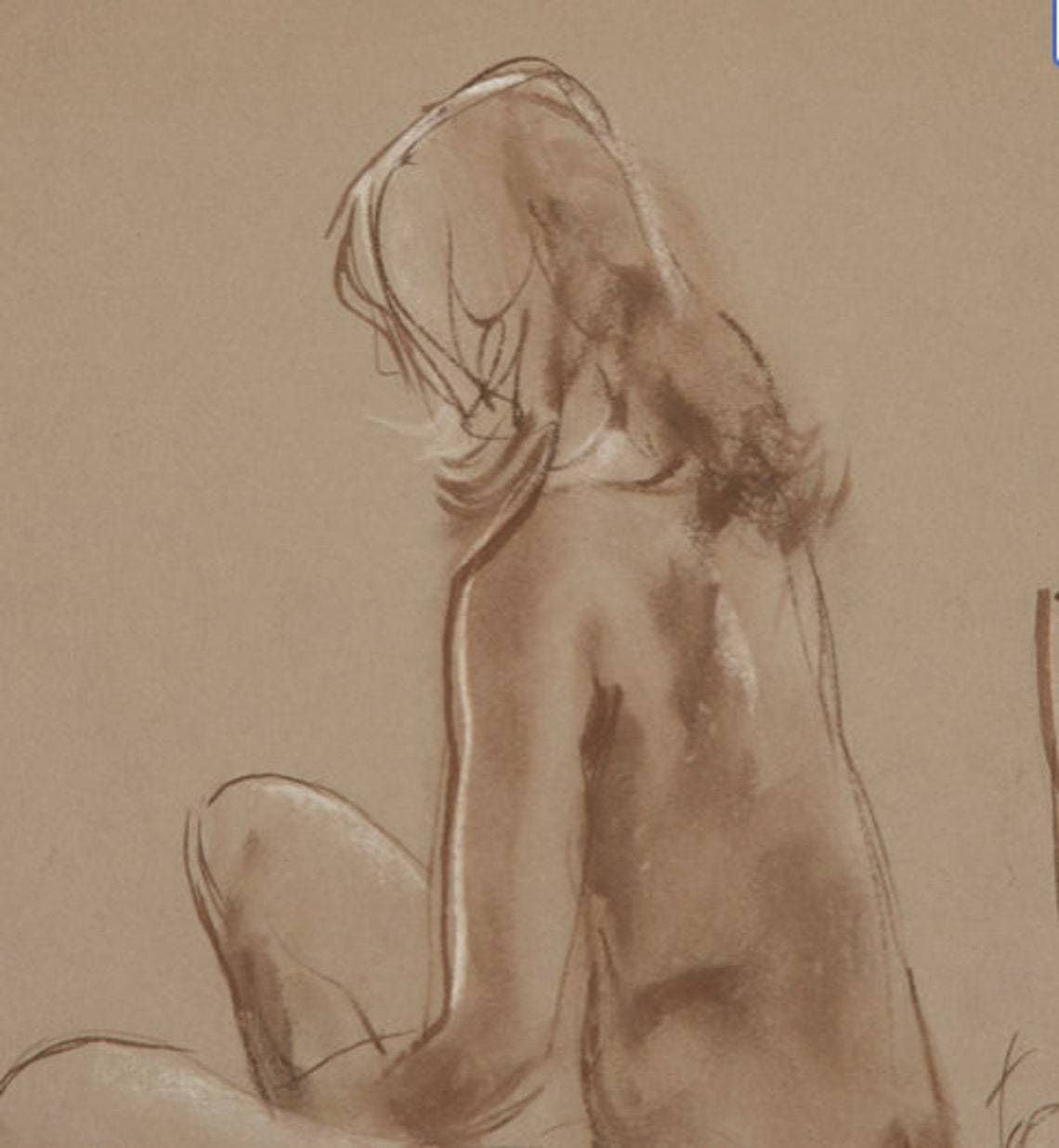 Fabulous Signed Female Nude Study By Derrick Latimer Sayer, Pastel Wash photo for sale