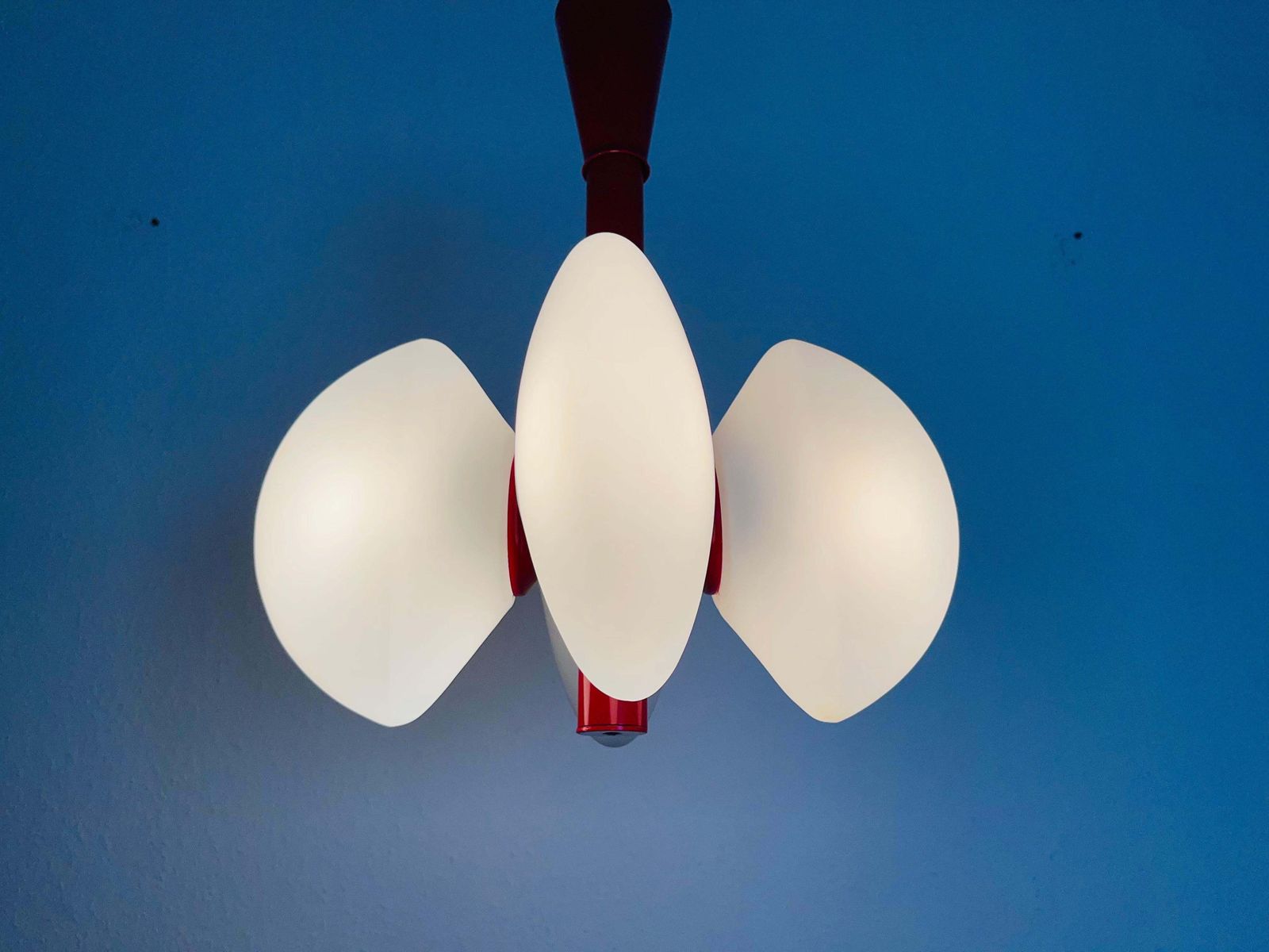 Lighting Mid Century Modern Red Kaiser 4 Arm Space Age Chandelier 1960s Germany photo