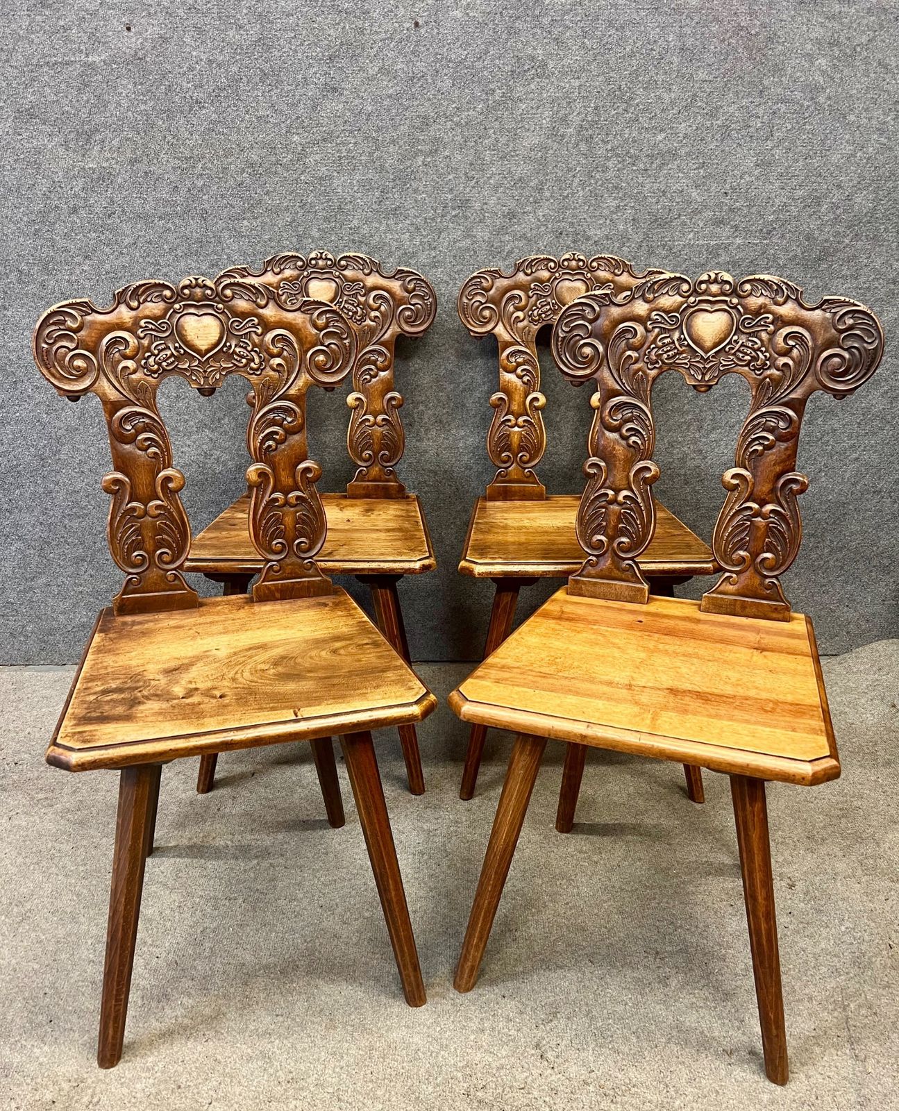 Set Of 4 Swiss Alpine Escabelle Chairs