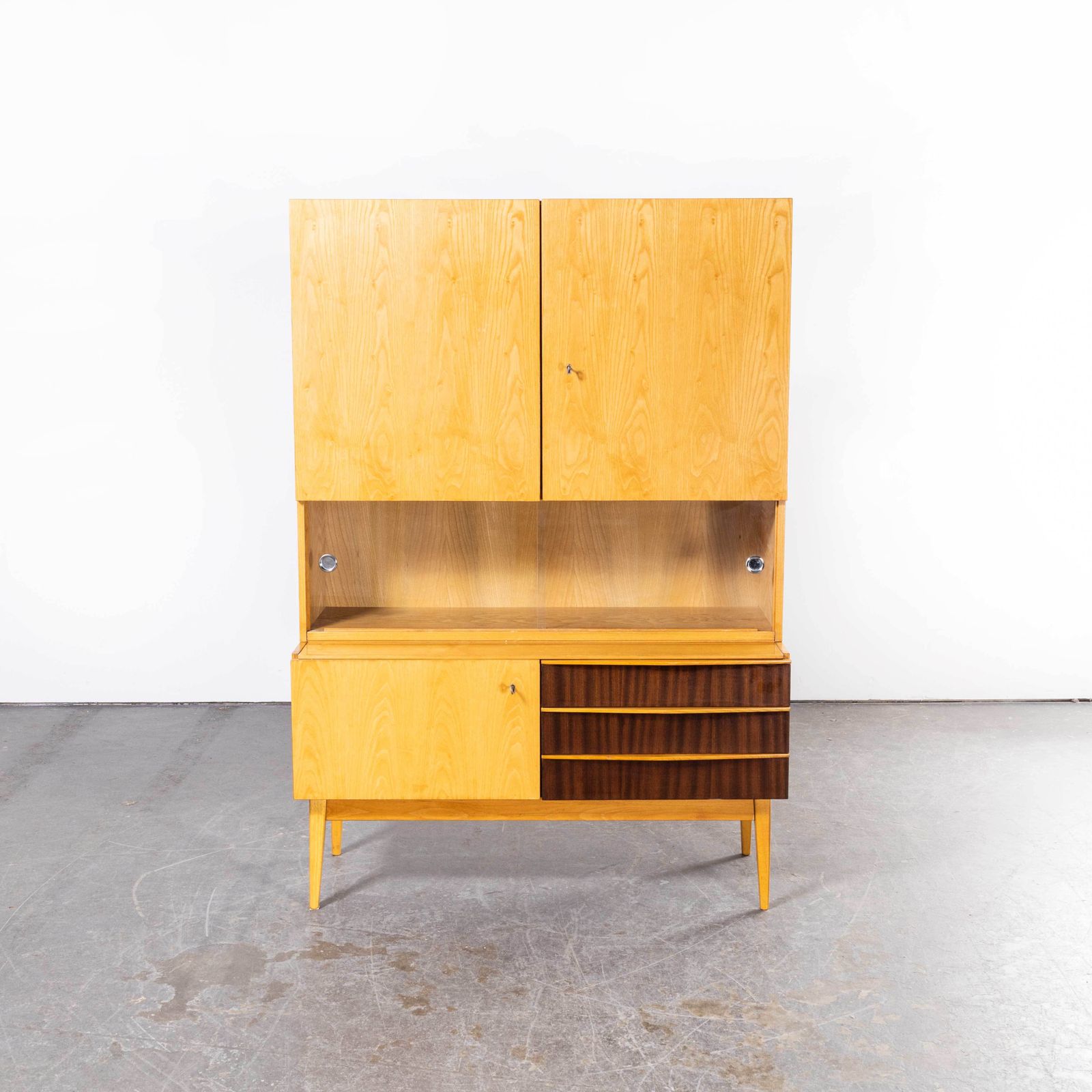 1960’s Four Door Birch Two Tone Cabinet – Nabytek Czech photo 894.0
