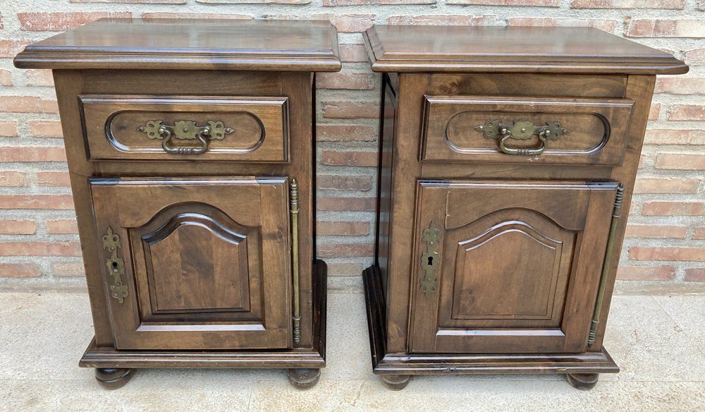 20th Spanish Nightstands With Drawer & Bronze Details, 1920, Set Of 2 photo 3060.0