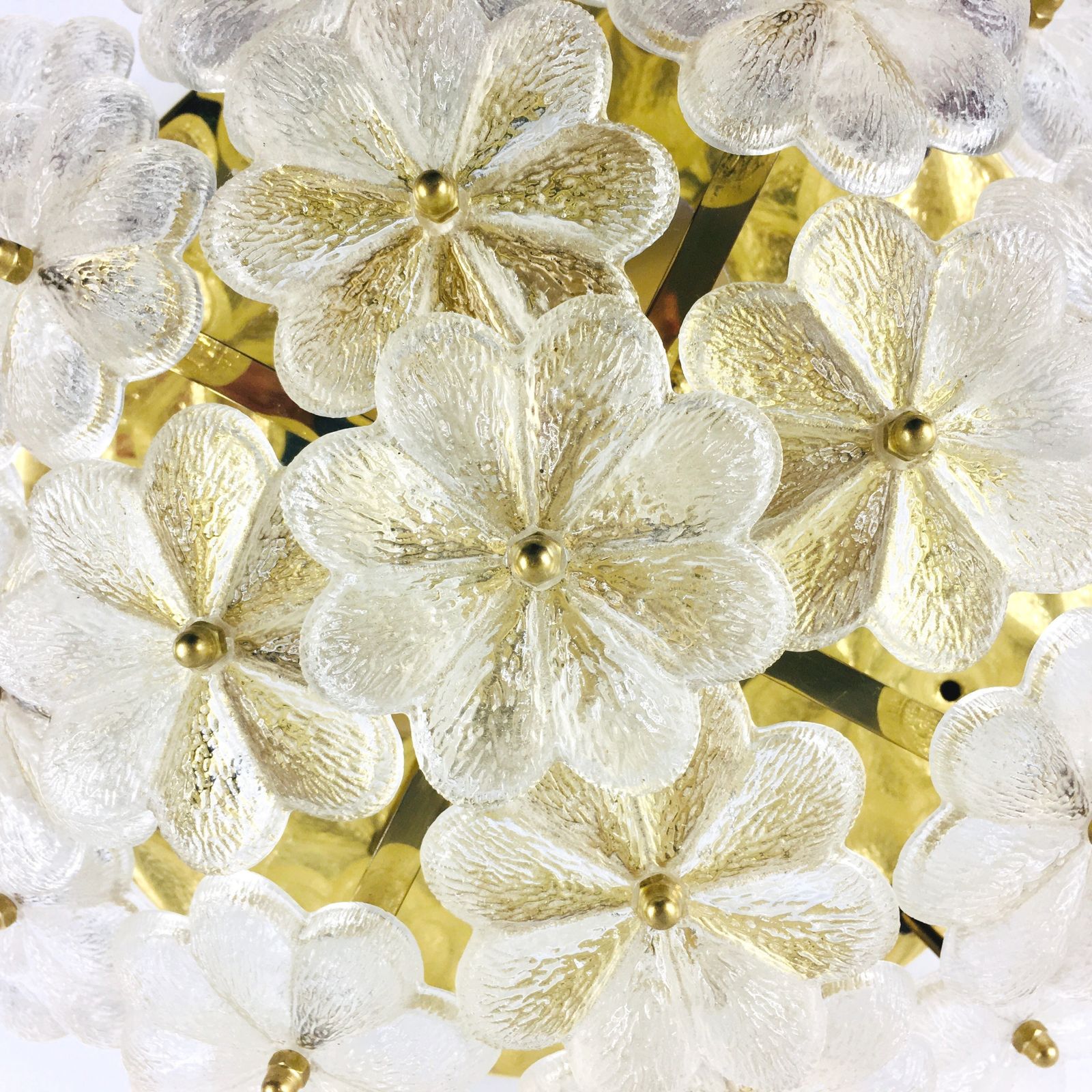 Large Mid Century Floral Ceiling Light In Murano Glass & Brass By Ernst Palme, Germany, 1970s photo 1400.0