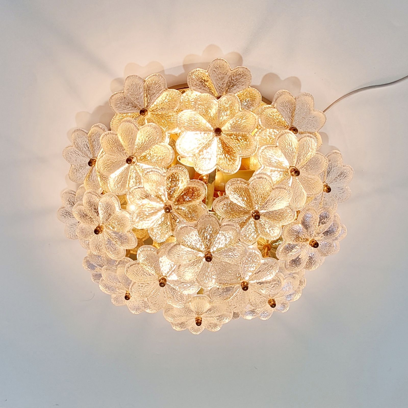 Large Mid Century Floral Ceiling Light In Murano Glass & Brass By Ernst Palme, Germany, 1970s photo buy