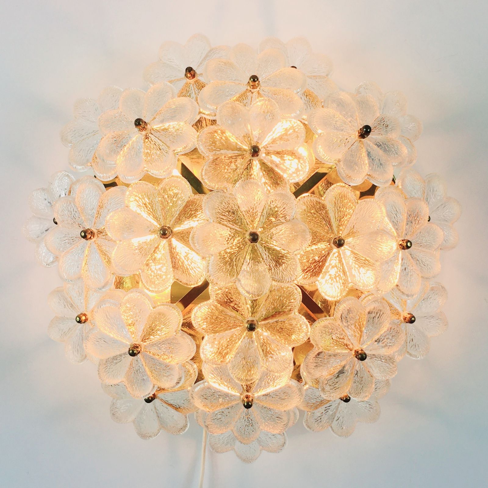 Large Mid Century Floral Ceiling Light In Murano Glass & Brass By Ernst Palme, Germany, 1970s photo vintage