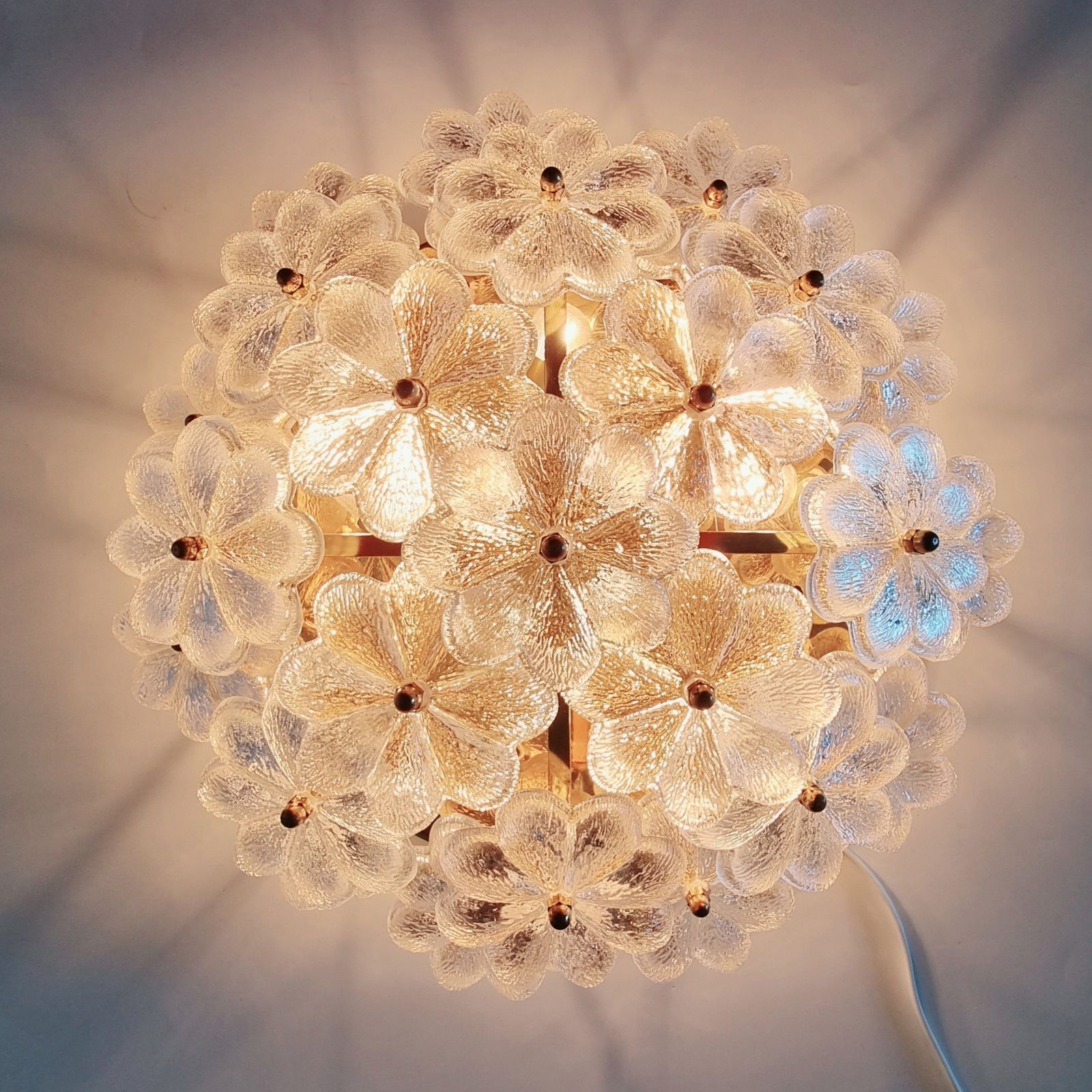 photo for sale Large Mid Century Floral Ceiling Light In Murano Glass & Brass By Ernst Palme, Germany, 1970s