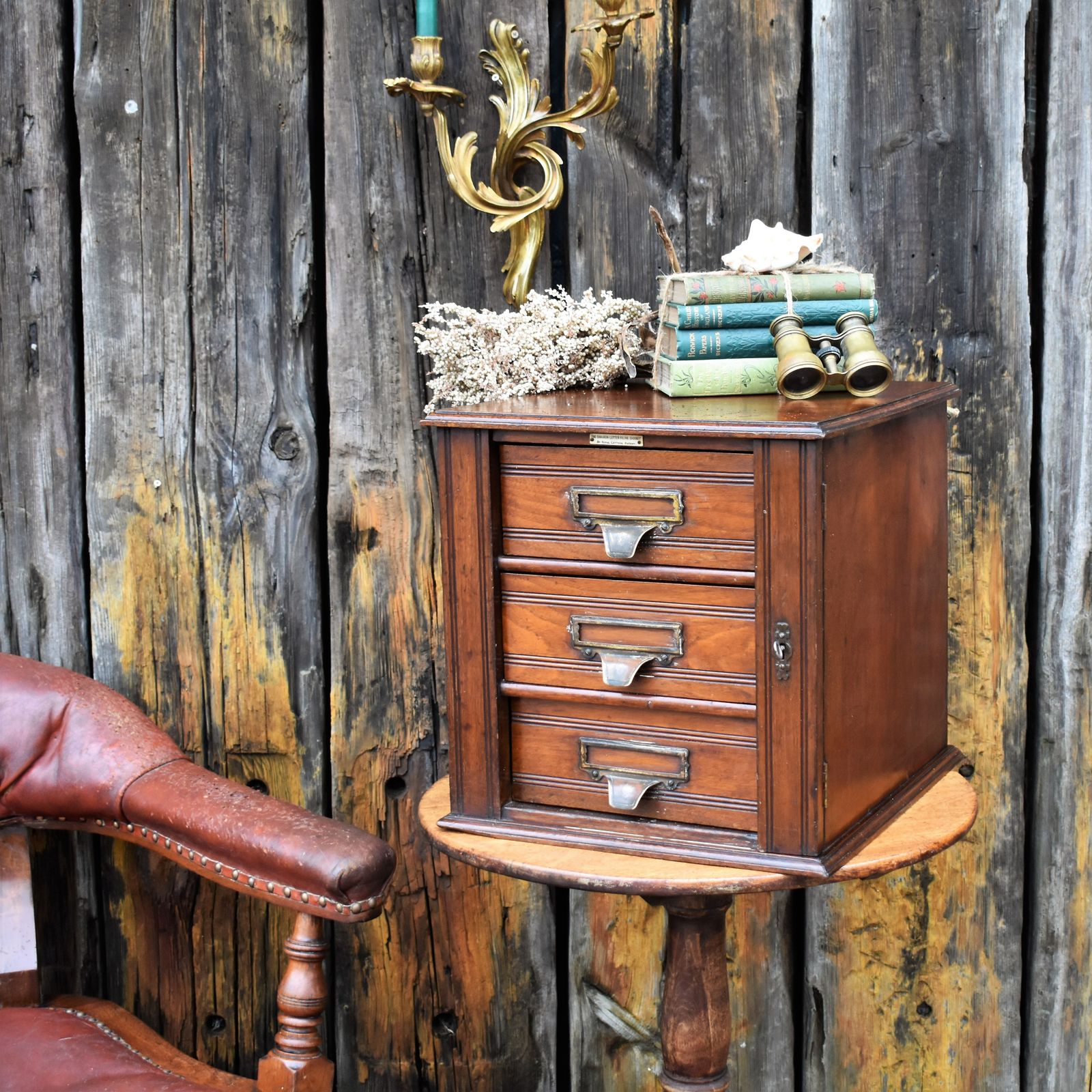 Antique Shannon Desk Top Oak Filing Cabinet Collectors Storage Bank Of Drawers