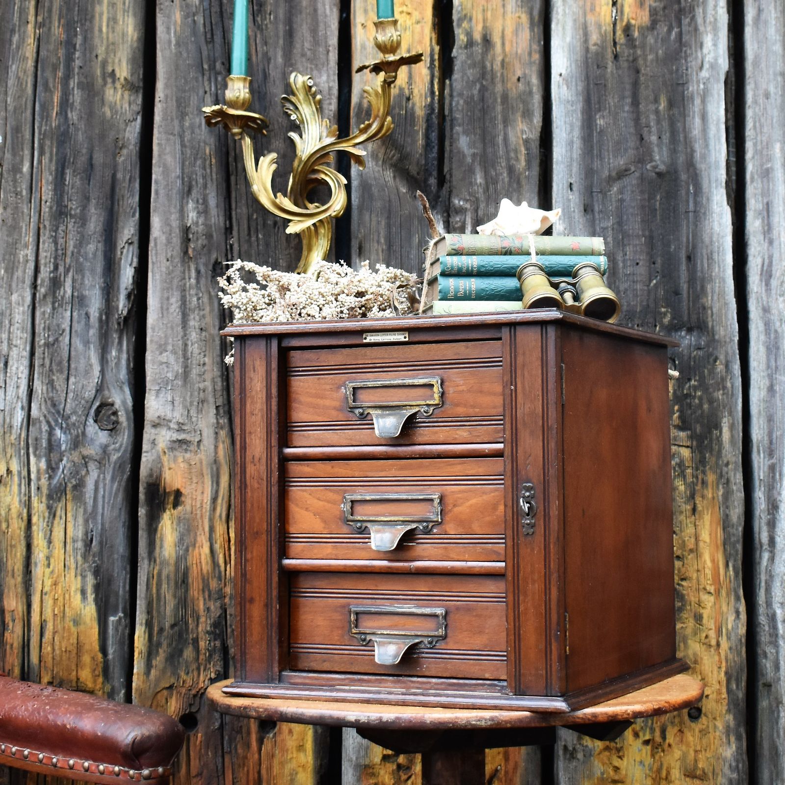 Antique Shannon Desk Top Oak Filing Cabinet Collectors Storage Bank Of Drawers photo furniture