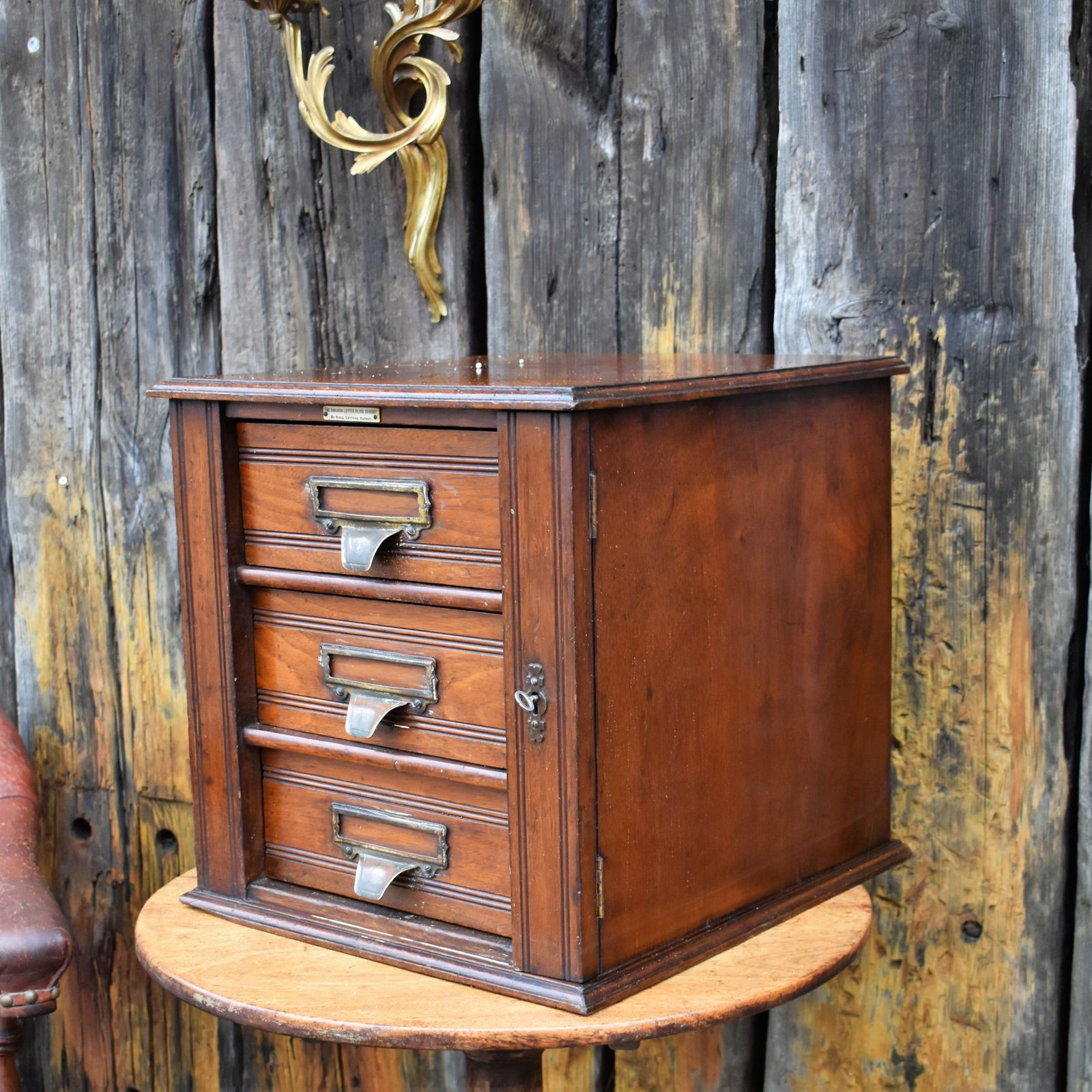 photo for sale Antique Shannon Desk Top Oak Filing Cabinet Collectors Storage Bank Of Drawers