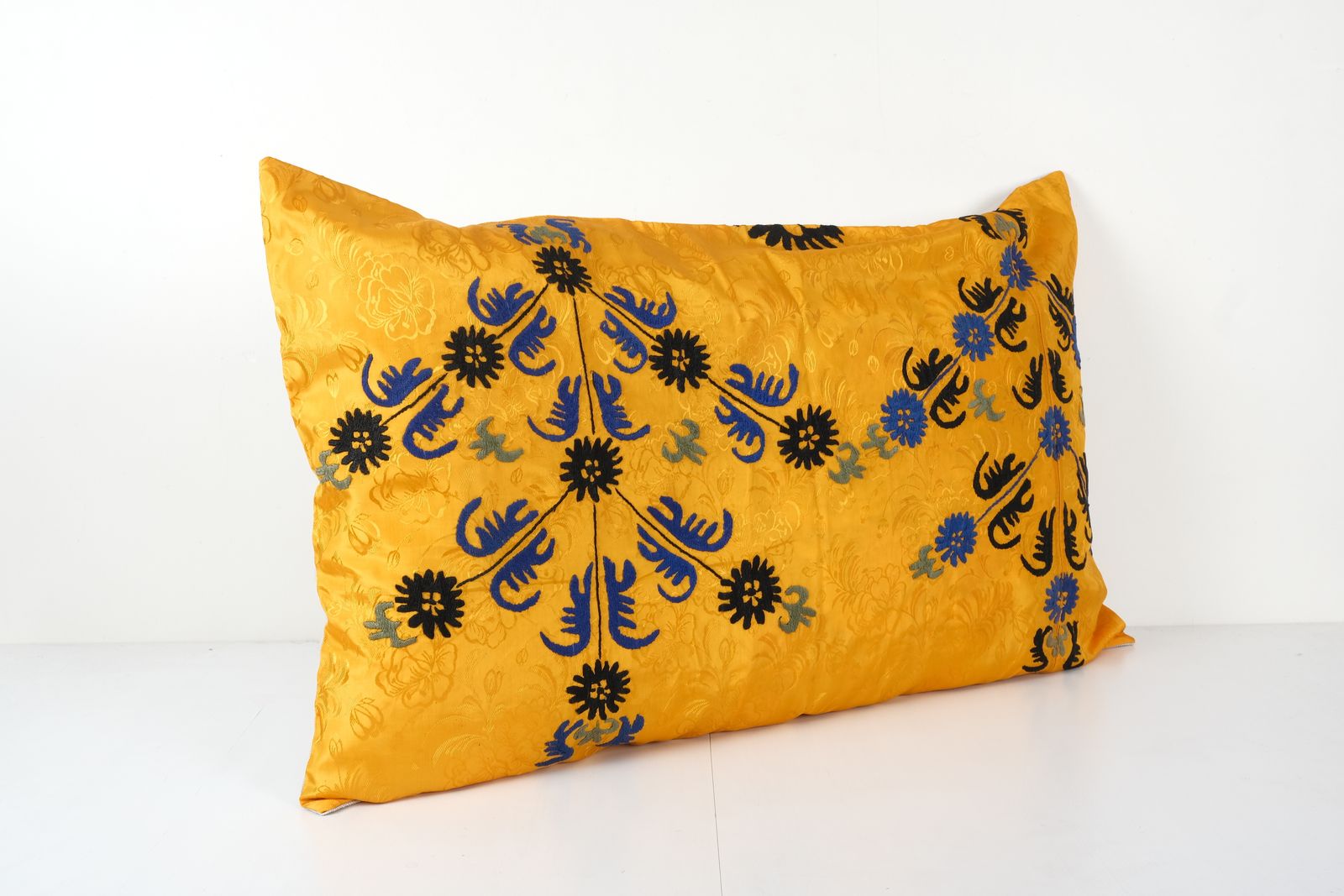 Tashkent Suzani Bedding Pillow Case Made From A 19th Century Suzani   Faded Yellow Uzbek Cushion Cover   Tribal Home Decor 24'' X 40'' photo for sale