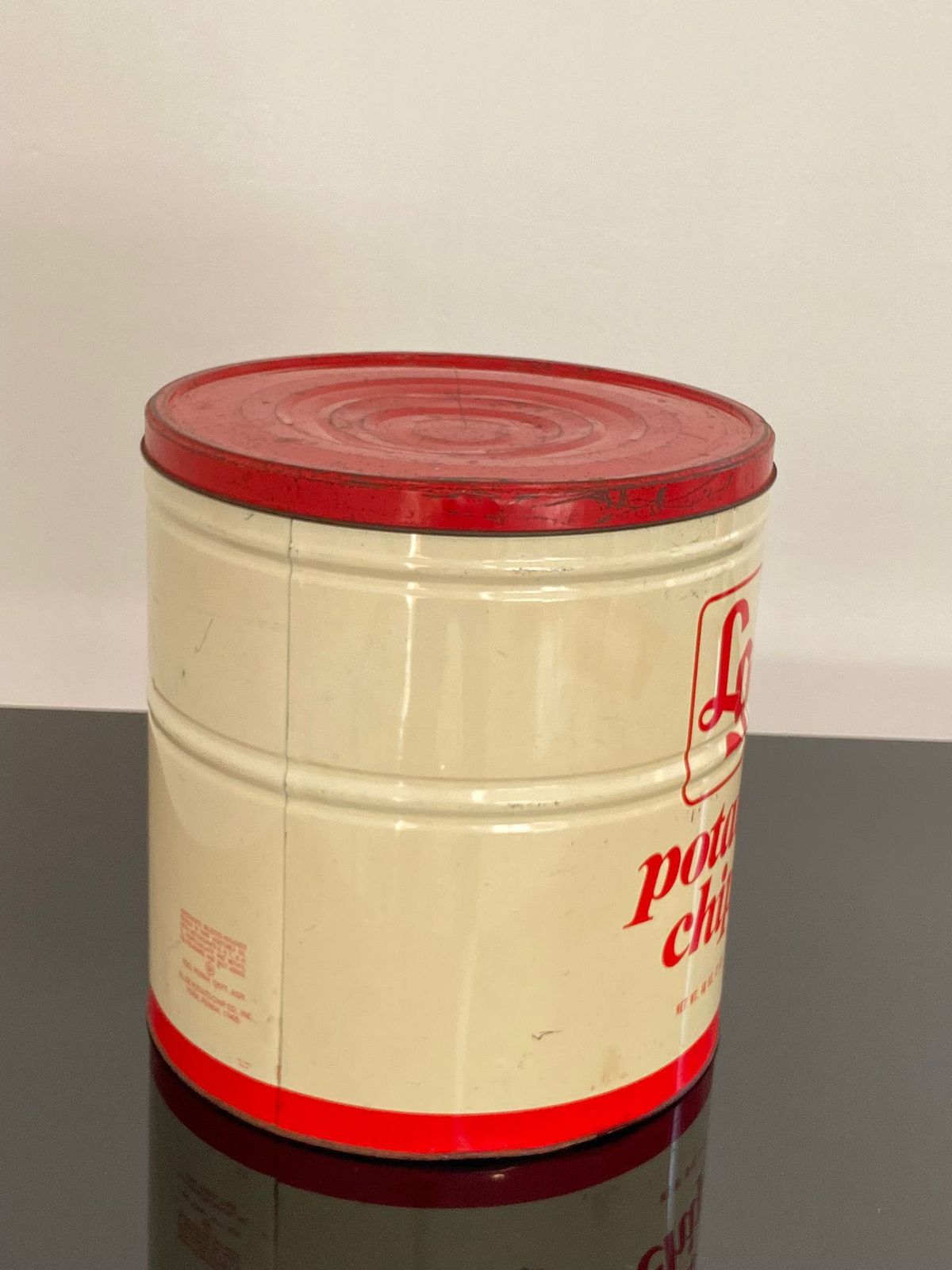 Scatola In Latta Vintage Potato Chips Lg, In Buono Stato Di Conservazione photo for sale