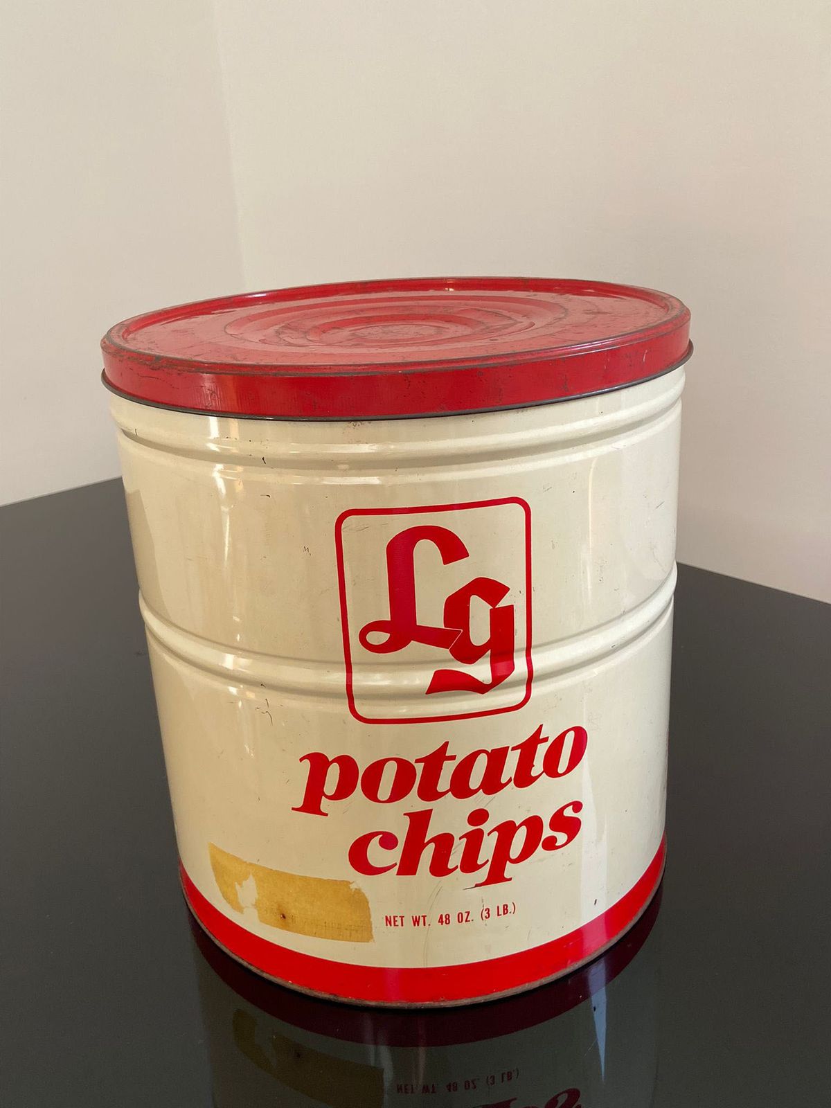 Scatola In Latta Vintage Potato Chips Lg, In Buono Stato Di Conservazione photo 490.0
