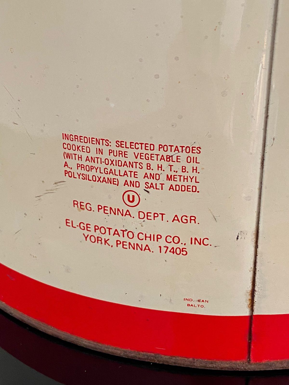 Scatola In Latta Vintage Potato Chips Lg, In Buono Stato Di Conservazione photo vinterior