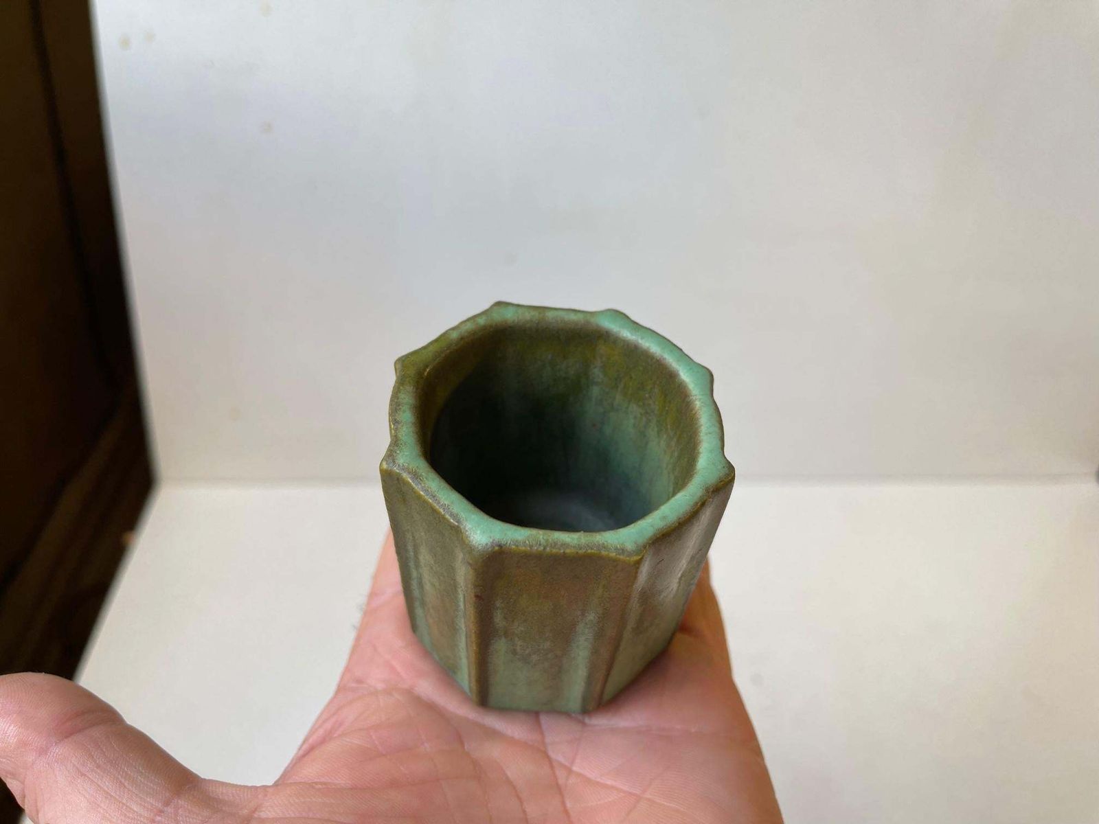 Fluted Art Deco Vase In Green Glazes In The Manner Of Arne Bang photo for sale