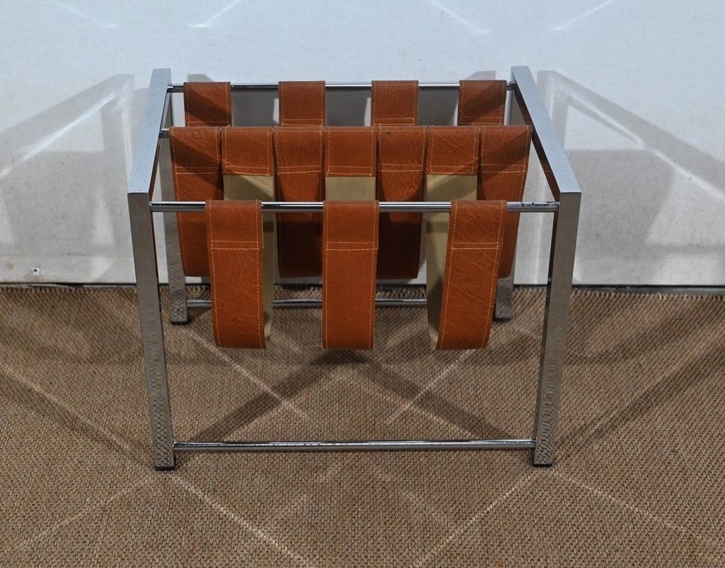 Magazine Rack In Leather And Chrome “Novatrend” – Xxth