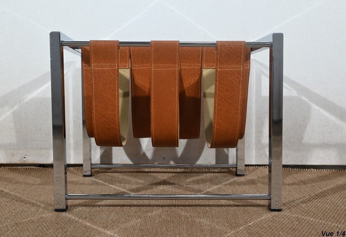 Magazine Rack In Leather And Chrome “Novatrend” – Xxth photo vinterior