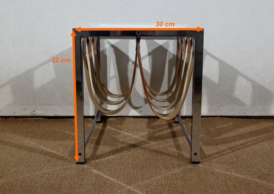 978.5 Magazine Rack In Leather And Chrome “Novatrend” – Xxth photo