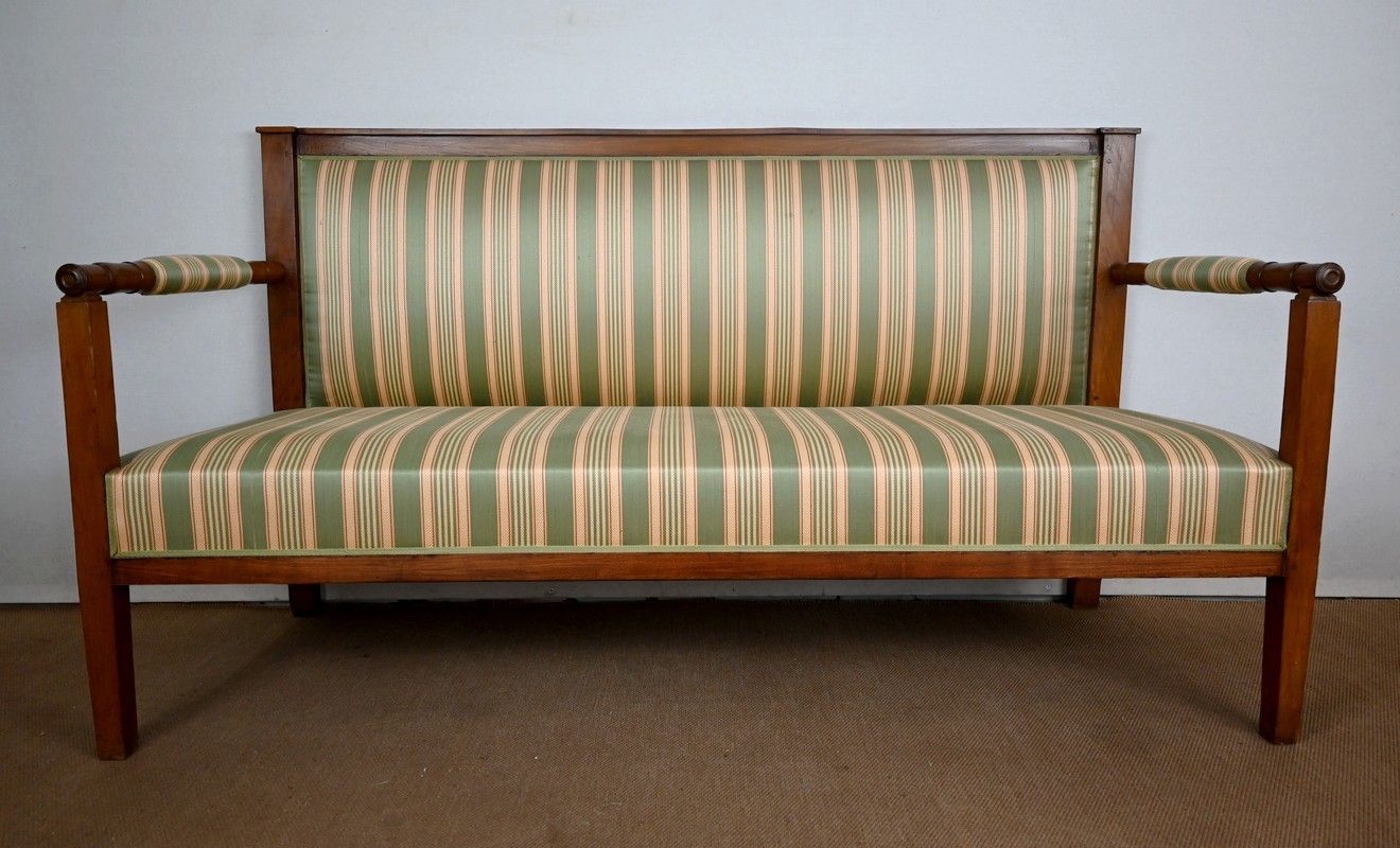 Furniture 3 Seater Bench In Cherry, Directoire Style – 1st Part Of The 19th Century photo