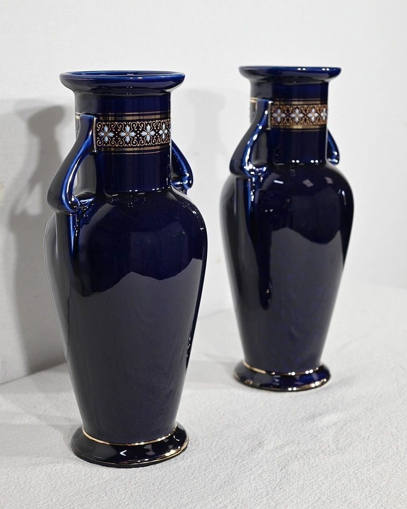 Pair Of Enamelled Earthenware Vases   Early 20th Century photo furniture