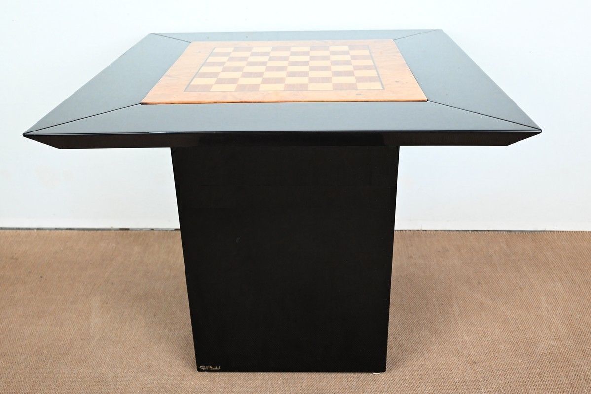 Set Of Games Table, Chessboard And Pair Of Paul Michel Chairs – 1970 photo for sale