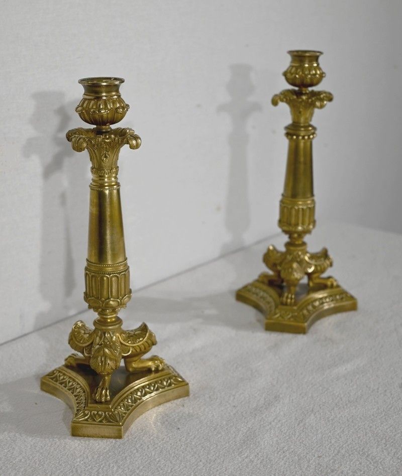 Pair Of Bronze Candlesticks, Restoration Period   Early 19th Century photo furniture