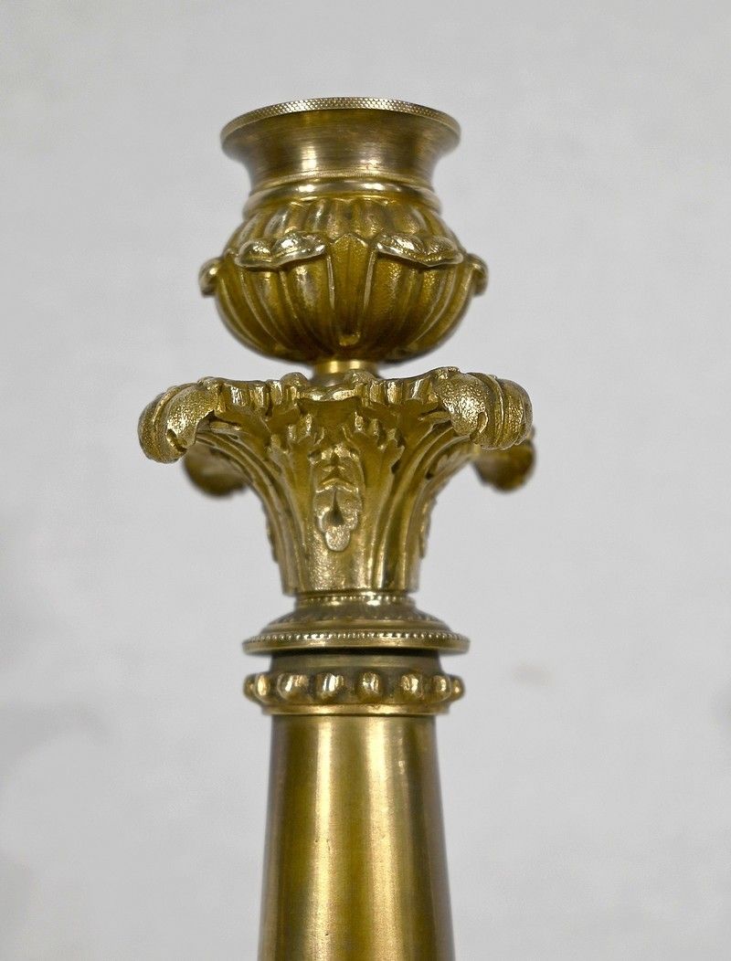 Pair Of Bronze Candlesticks, Restoration Period   Early 19th Century photo vinterior