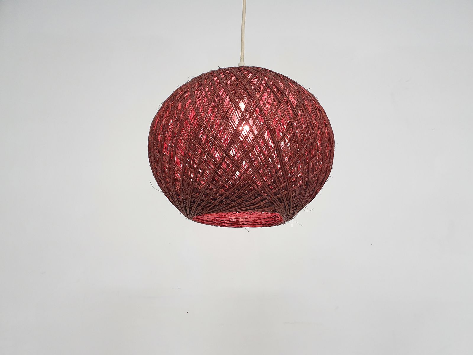Vintage Pendant Light In Brown Rope, The Netherlands 1960's