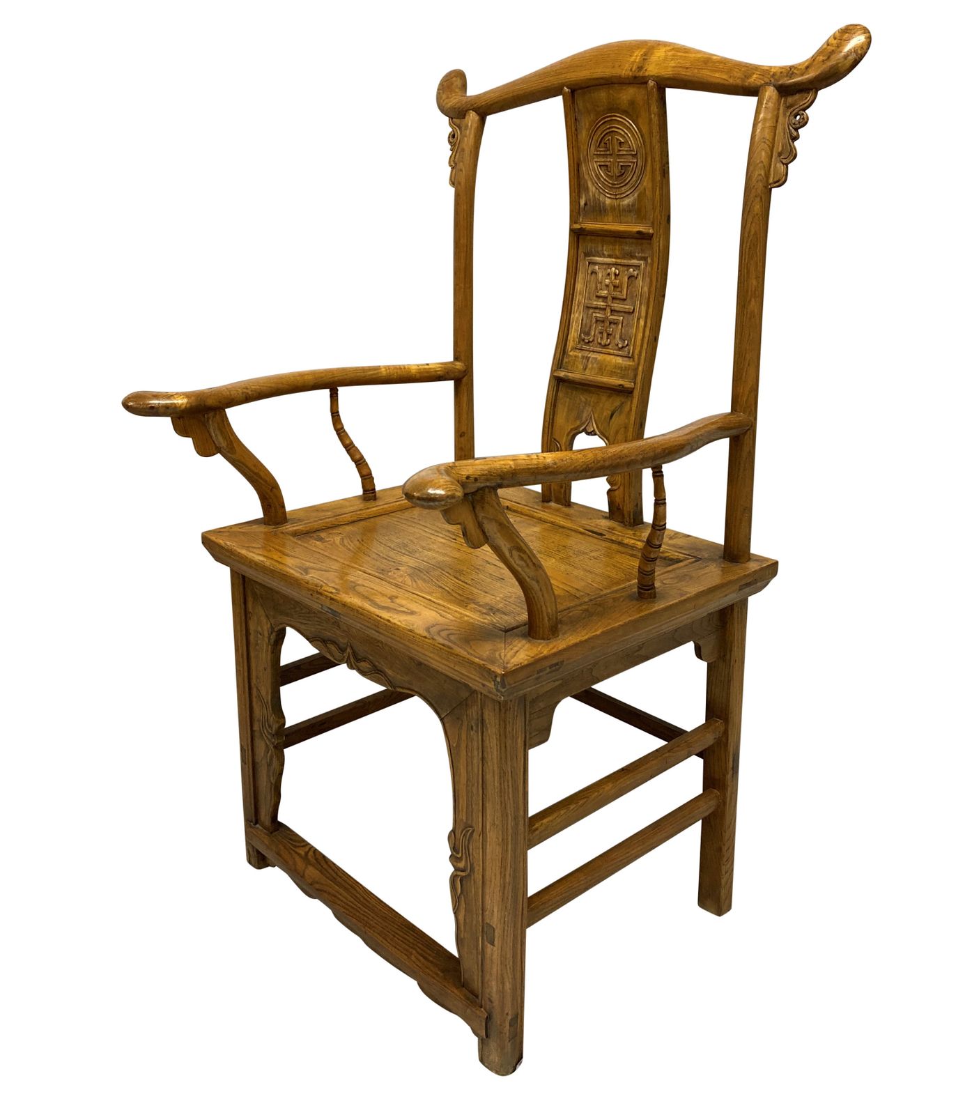 A Good Pair Of XIX Century Chinese Yoke Back Scholars Chairs In Elm photo vinterior