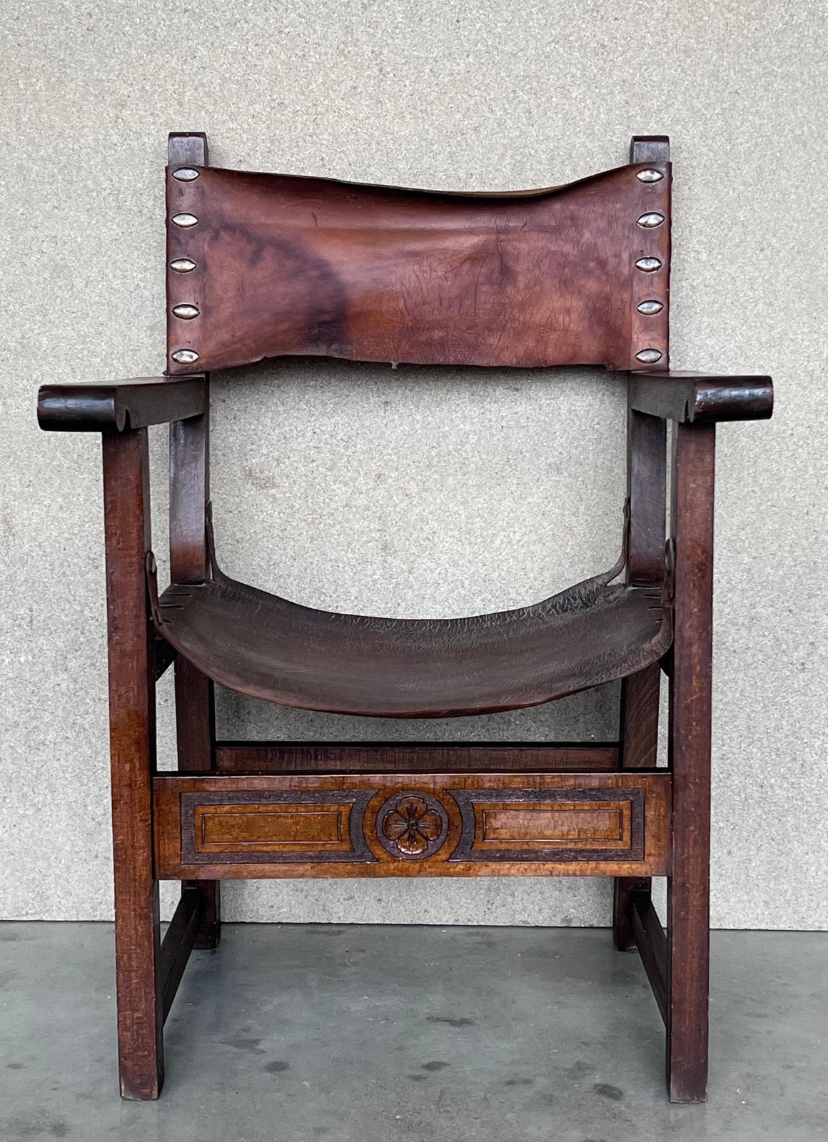 Pair Of 19th Century Spanish Colonial Style Carved Armchairs With Leather photo furniture