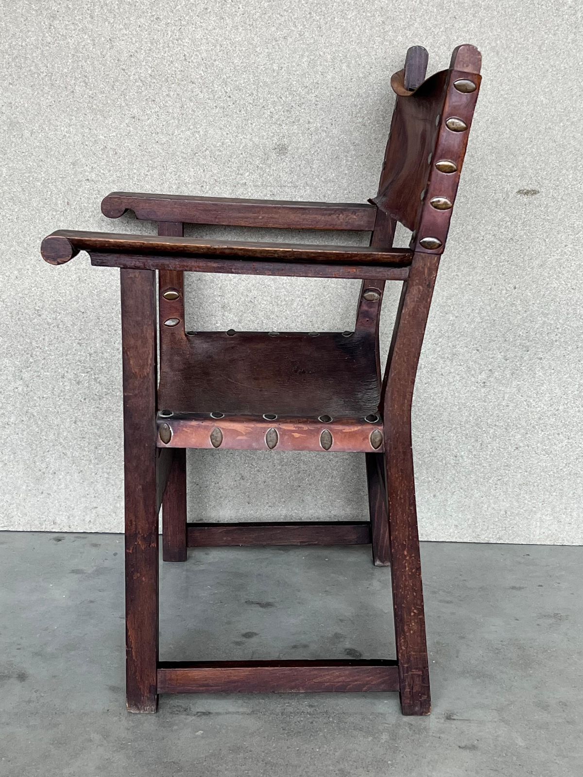 Pair Of 19th Century Spanish Colonial Style Carved Armchairs With Leather photo 4721.0