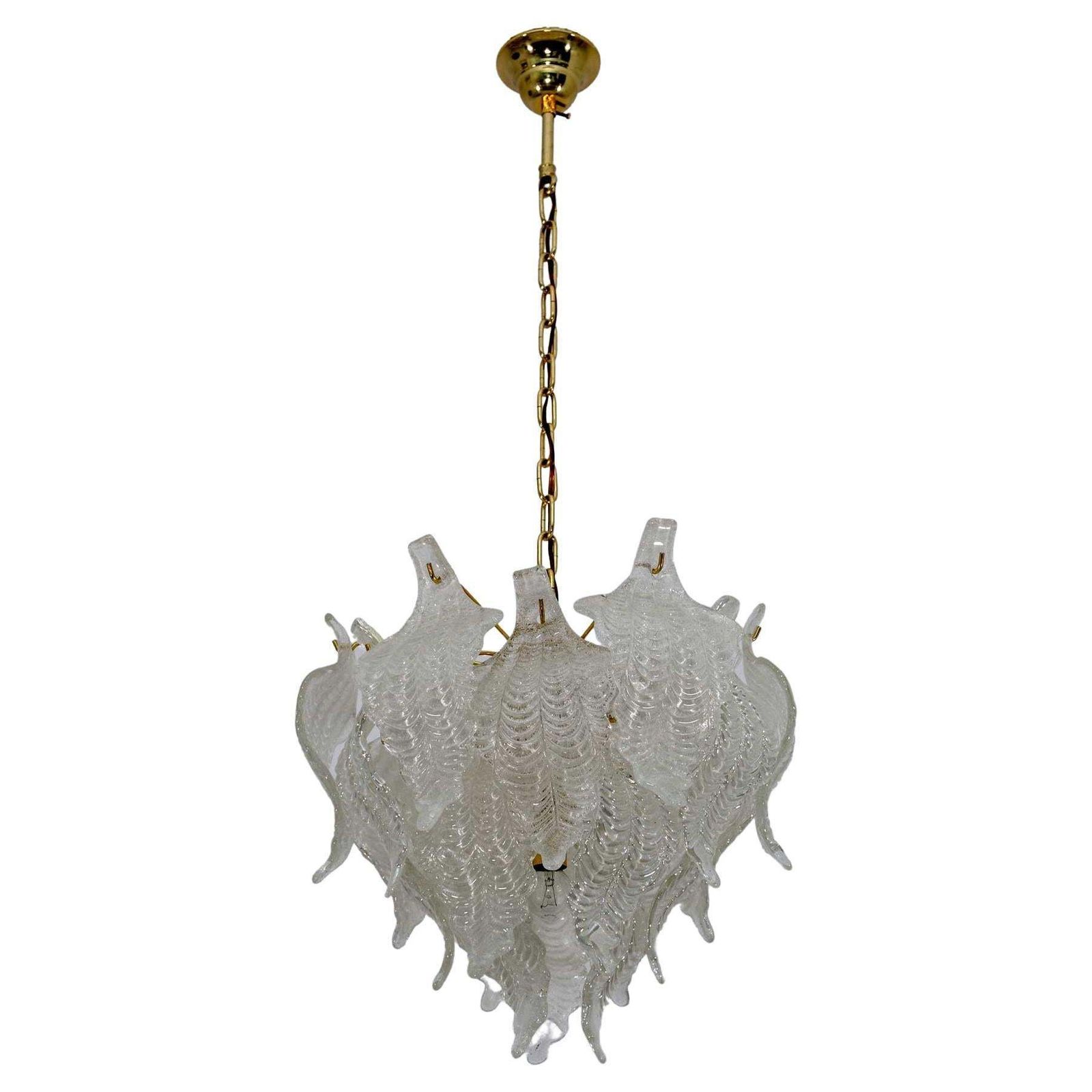 Mazzega Mid Century Modern Murano Glass Leaves Chandelier, 1970s