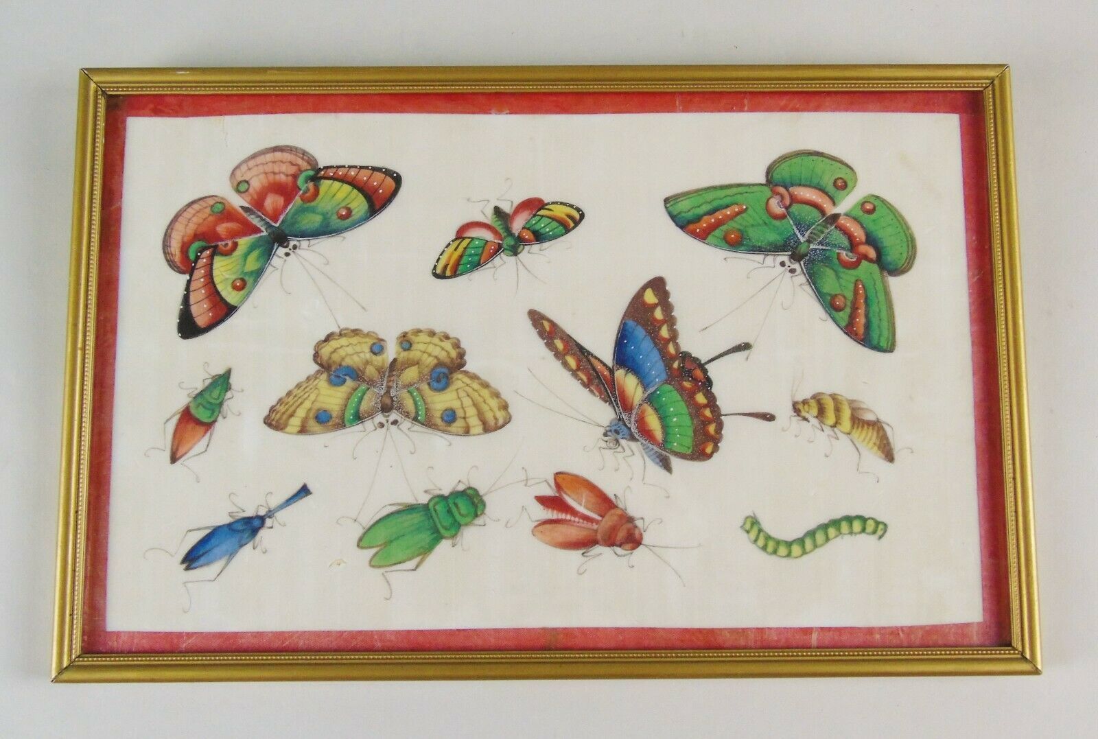 Good 19th Century Chinese Pith Painting Butterflies & Insects photo furniture