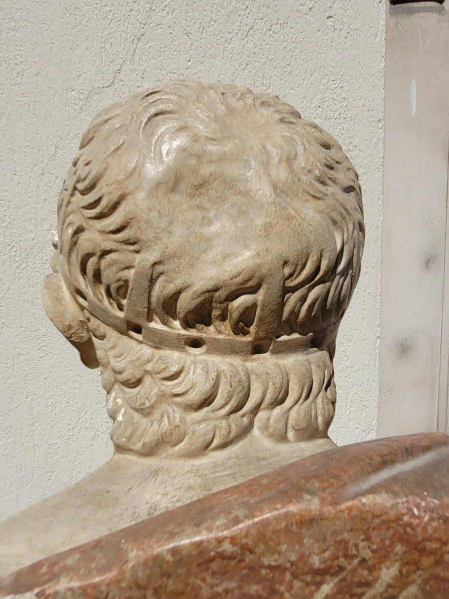 photo furniture Bust Of Roman Emperor (Otho?) On Column, Patinated Stucco, 20th Century