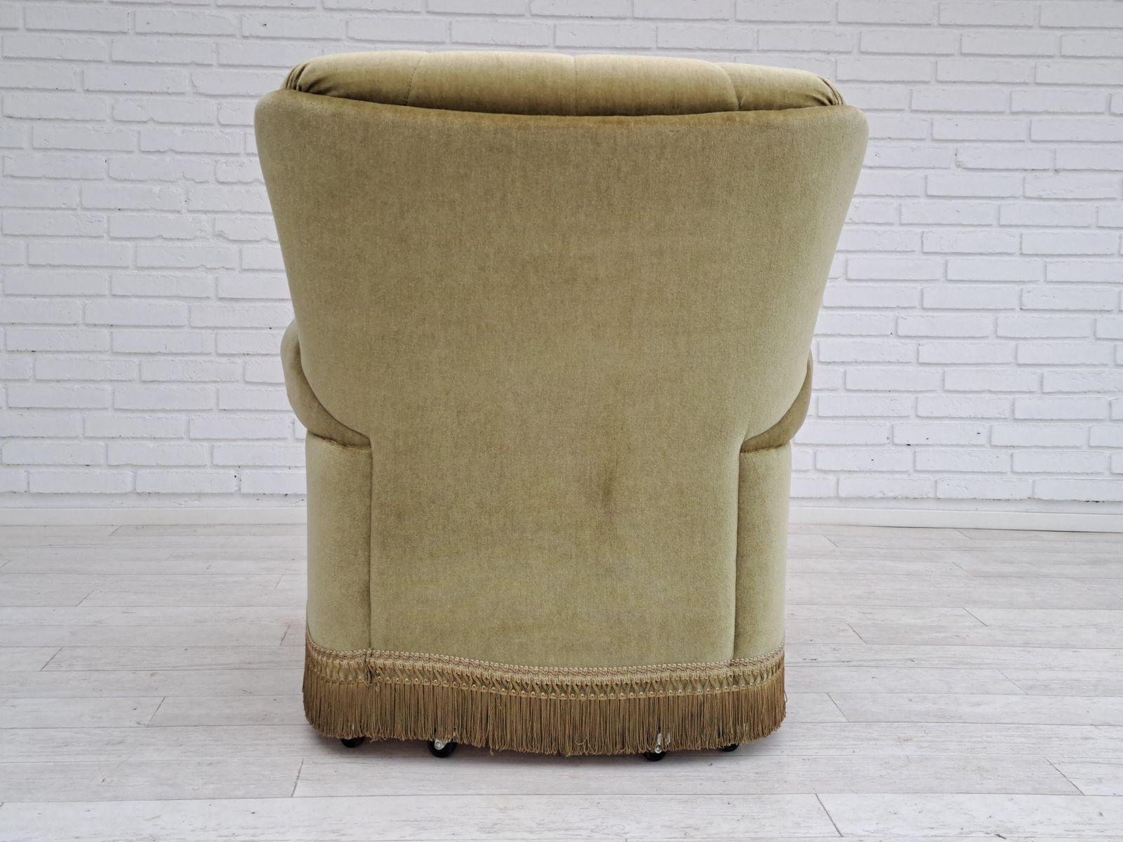 80s, Danish Velour Chair, Original Condition, Beech Wood photo for sale