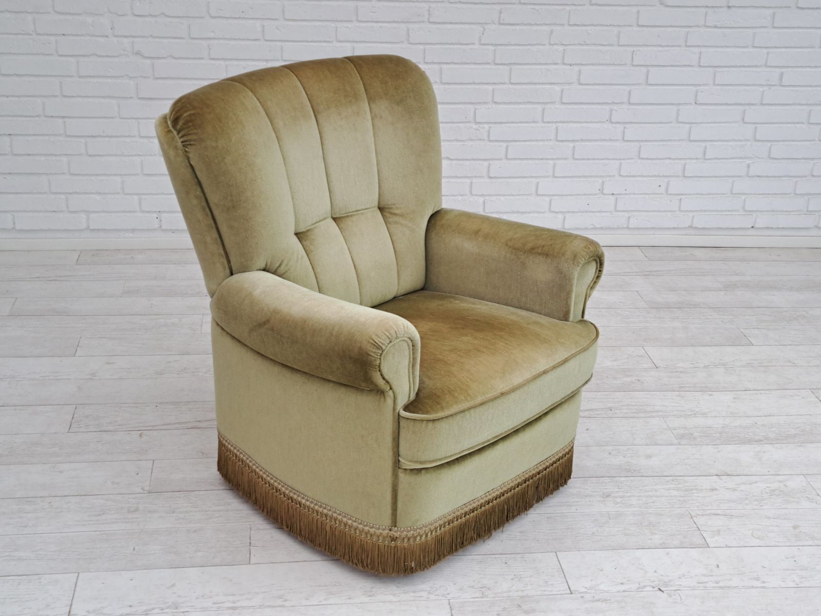 80s, Danish Velour Chair, Original Condition, Beech Wood photo Furniture