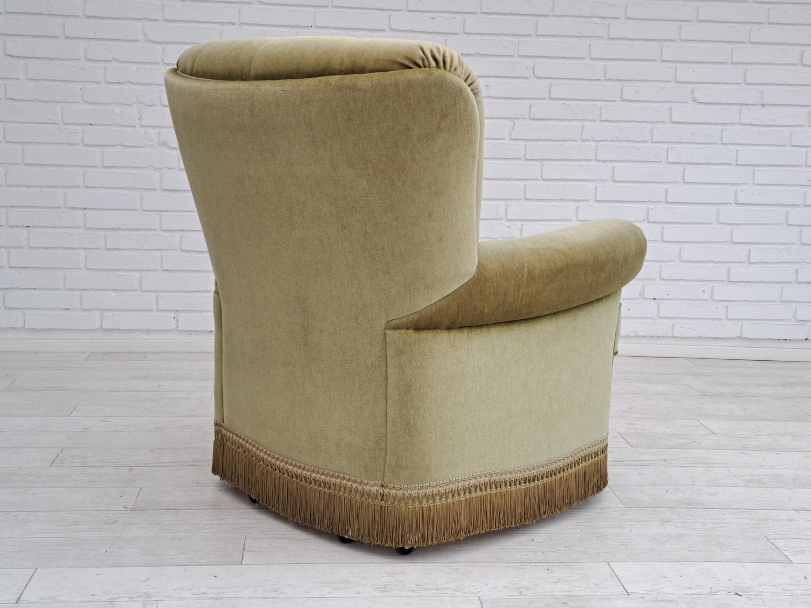 80s, Danish Velour Chair, Original Condition, Beech Wood photo 650.0