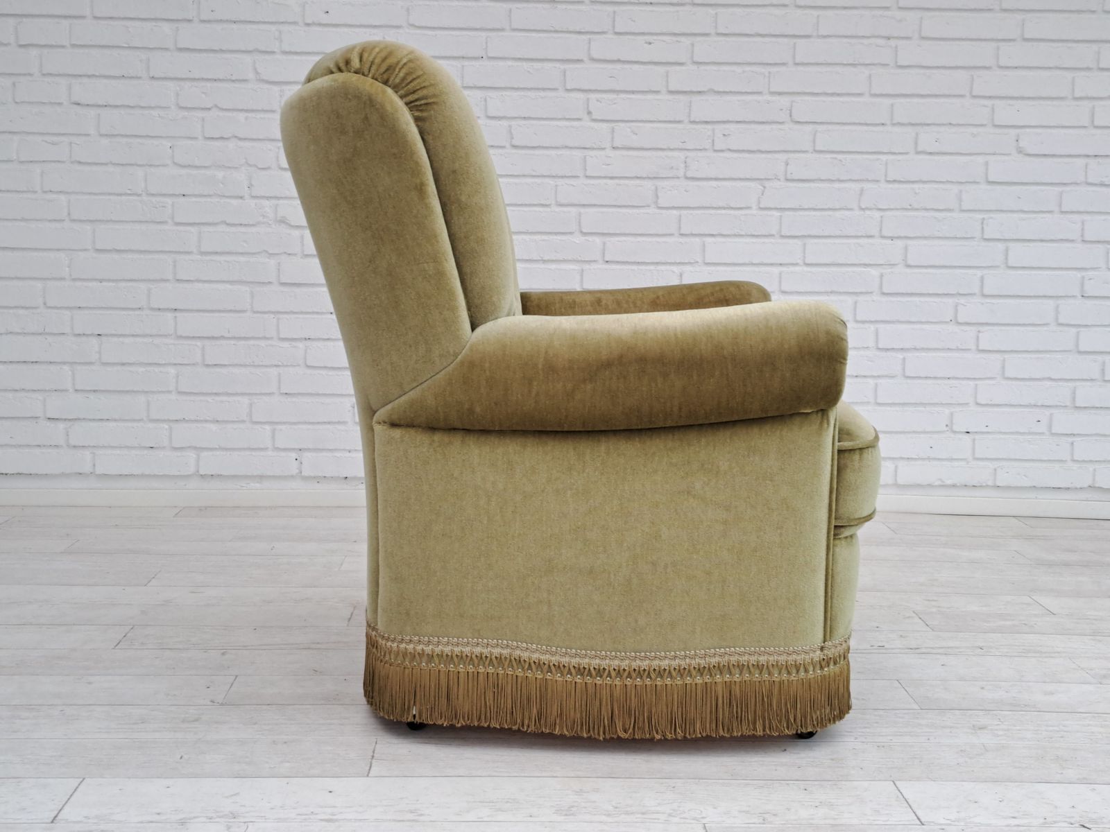 80s, Danish Velour Chair, Original Condition, Beech Wood photo buy