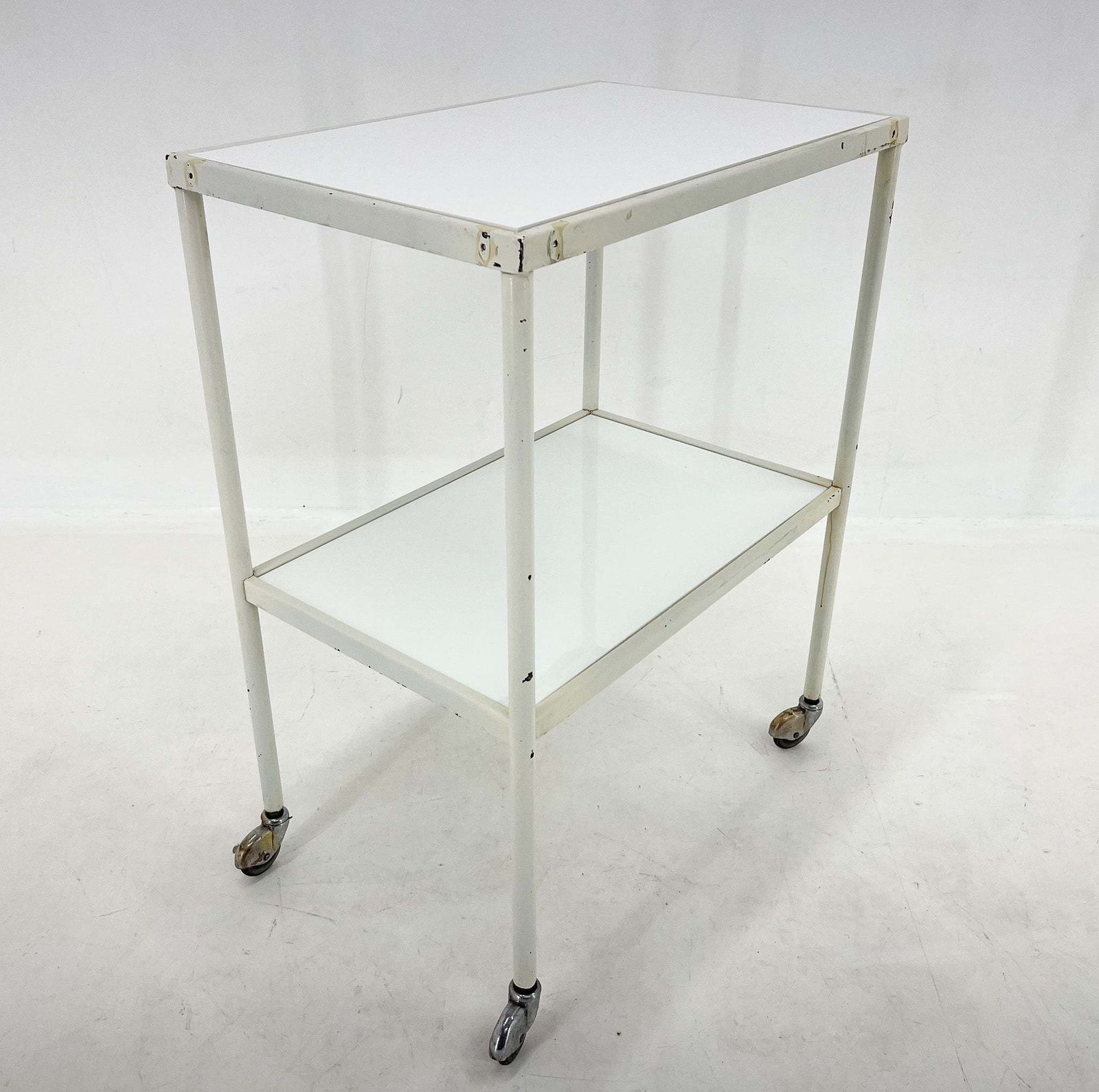 1950's Hospital Table / Trolley On Wheels With Opaxite Glass