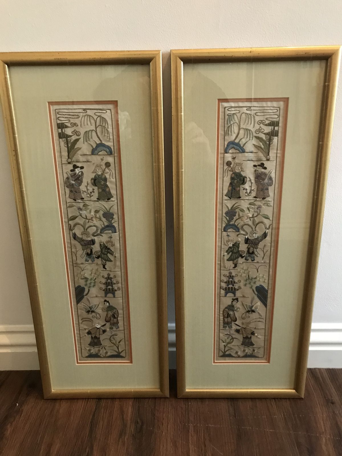 Beautiful Pair Of 19th Century Chinese Silk Sleeve Panels.