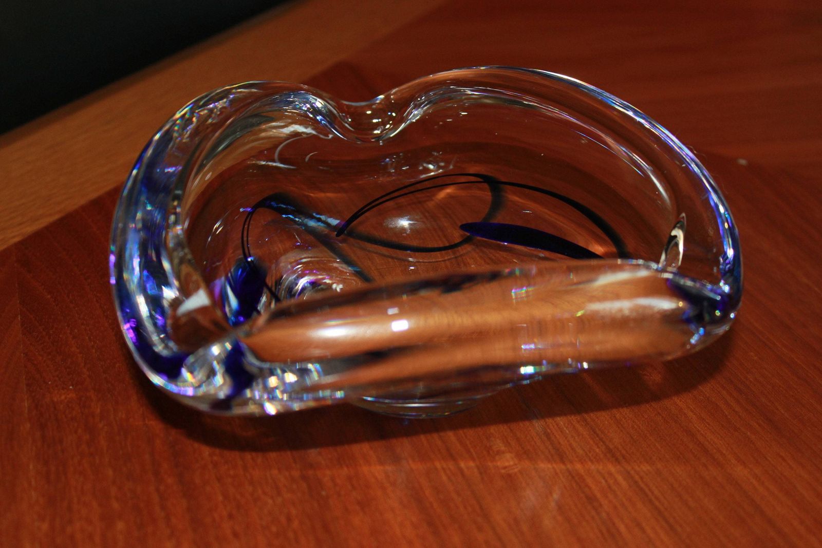 Rare Cigar Smoking Ashtray, Clear Blue Glass, Holland, Maastricht Signed, For Cigar Lounge Or Soothing Area photo vinterior