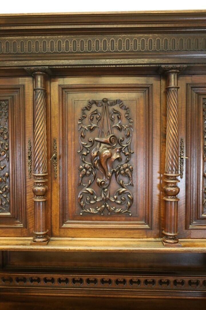 Heavily Detailed Carved Dark Oak Buffet Dragon Carvings photo for sale