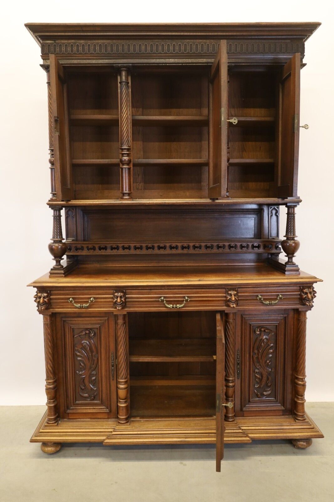 photo for sale Heavily Detailed Carved Dark Oak Buffet Dragon Carvings