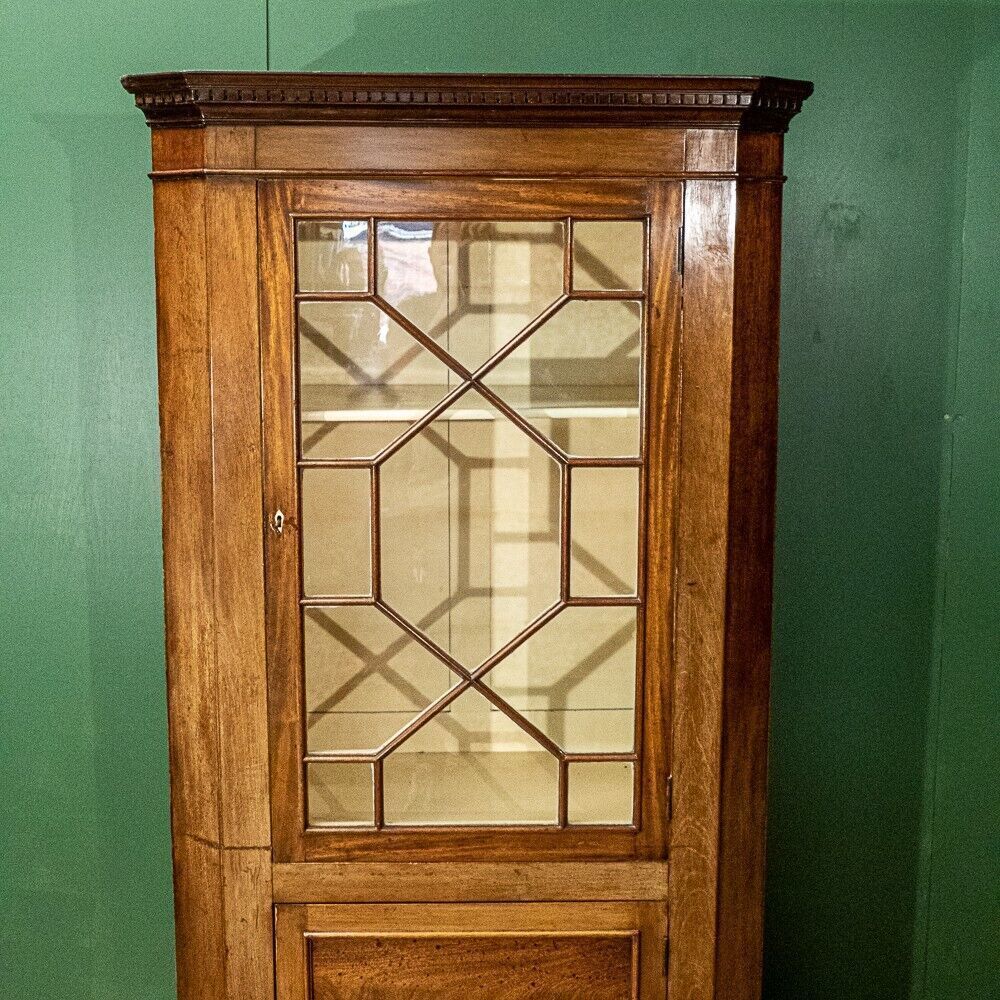 Furniture Beautiful Art Deco Oak Glass Door Display Cabinet With Dentil Moulding photo