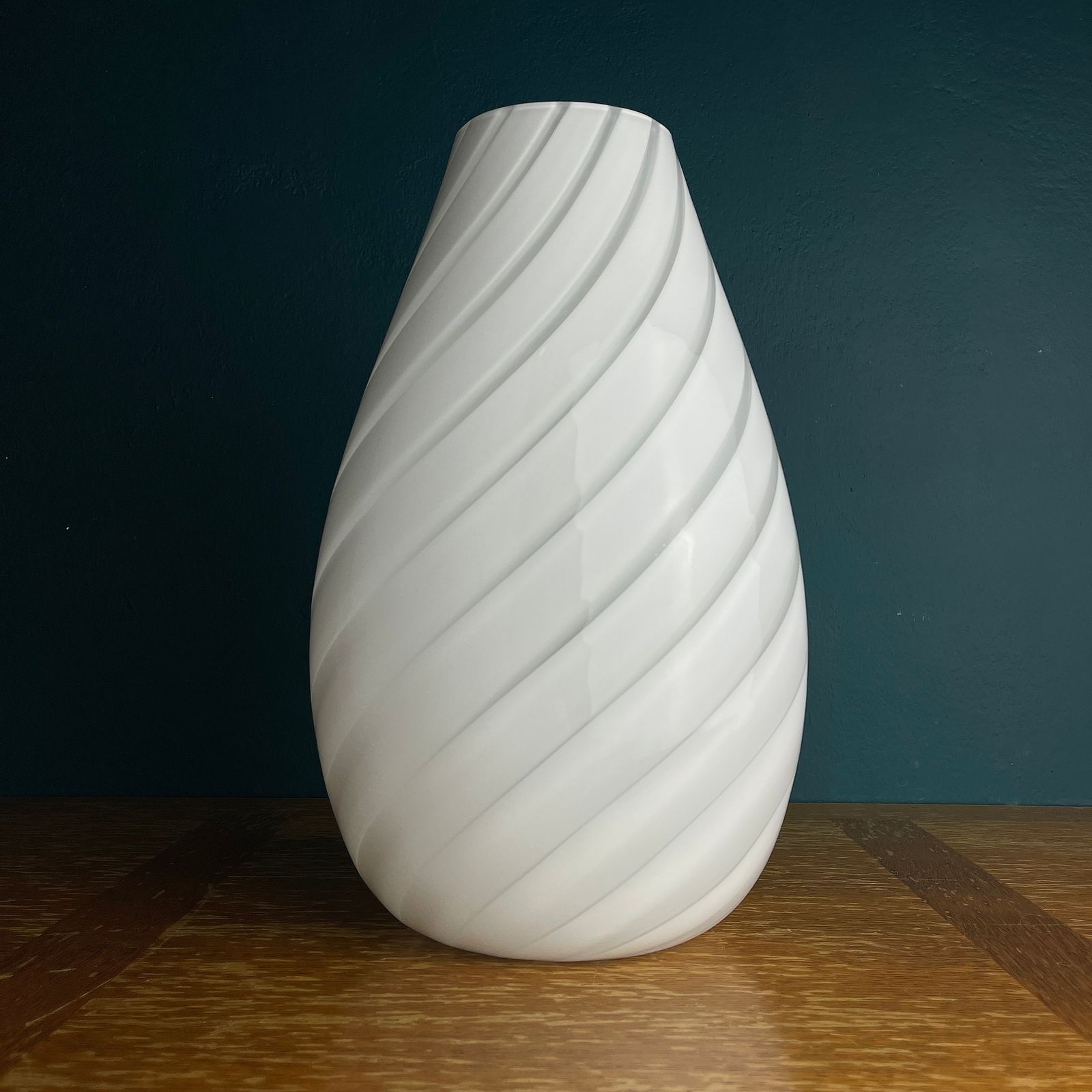 photo for sale White Swirl Murano Glass Vase Italy 1980s