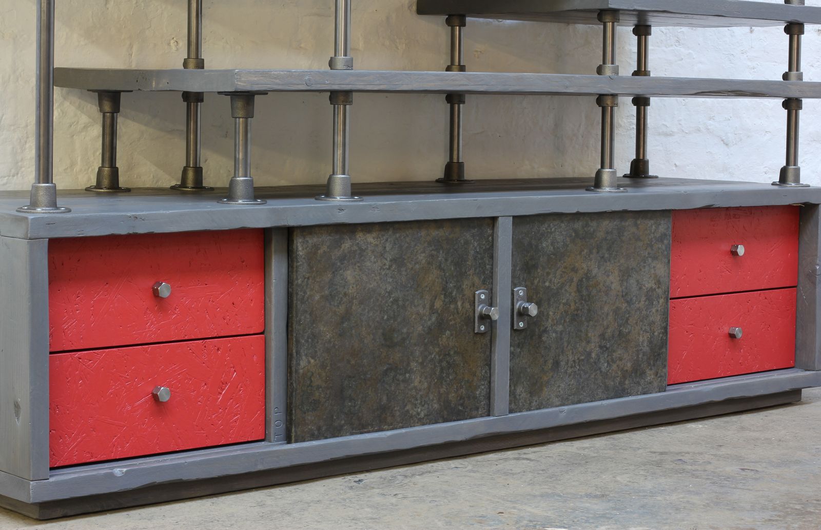 Lanz Reclaimed Wooden And Galvanised Pipe Freestanding Wardrobe With Painted Osb Drawers And Storage  photo furniture