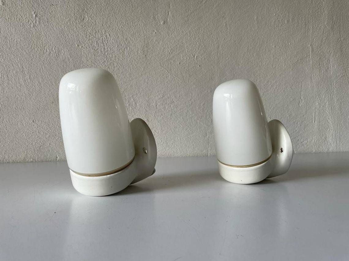 Opal Glass And Porcelain Bauhaus Pair Of Mirror Sconces By Wilhelm Wagenfeld For Lindner, 1950s, Germany photo Lighting
