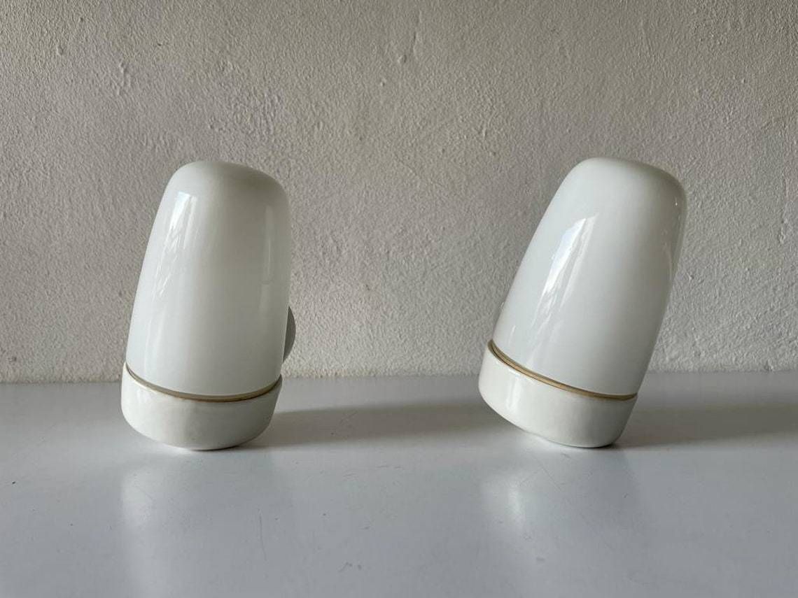 Opal Glass And Porcelain Bauhaus Pair Of Mirror Sconces By Wilhelm Wagenfeld For Lindner, 1950s, Germany photo 1304.48