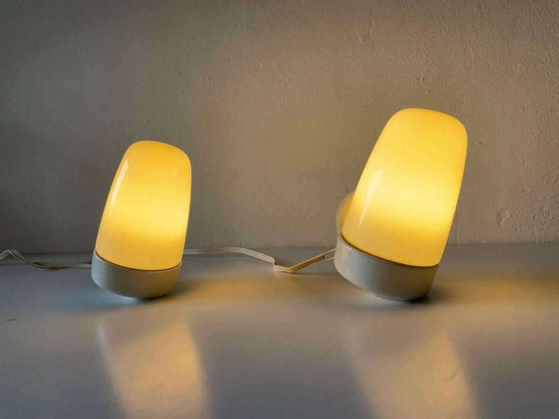 Opal Glass And Porcelain Bauhaus Pair Of Mirror Sconces By Wilhelm Wagenfeld For Lindner, 1950s, Germany photo vinterior